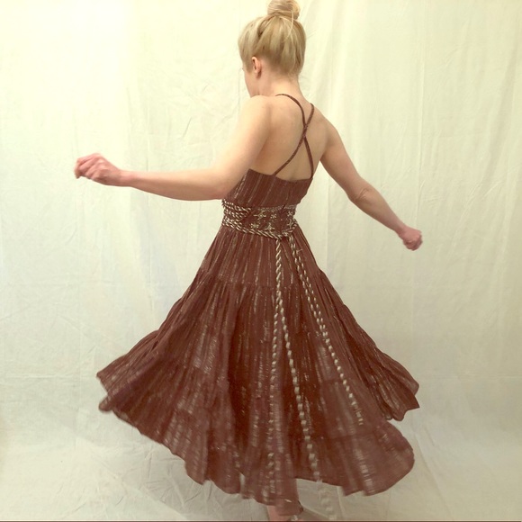 Brown Sundress with Silver Metallic Accents - Picture 3 of 8